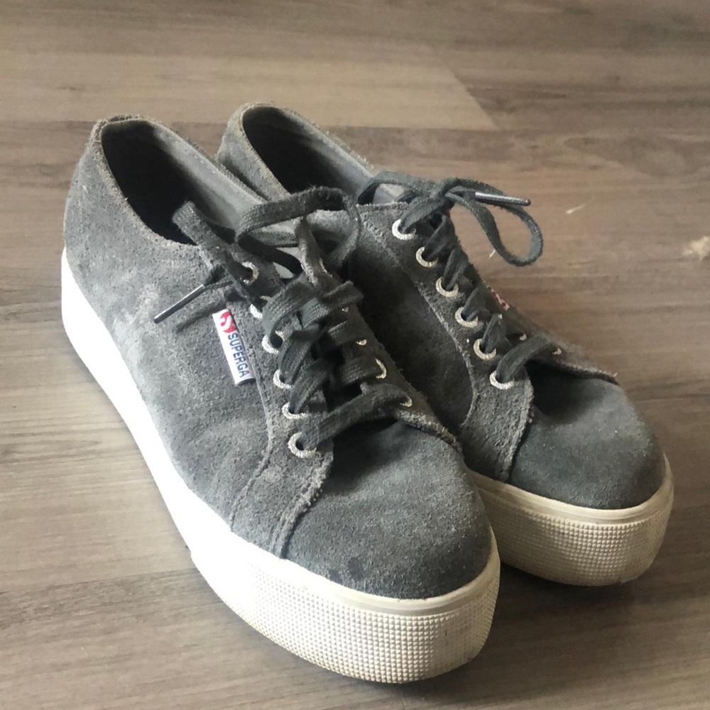 Grey suede Superga platform sneakers